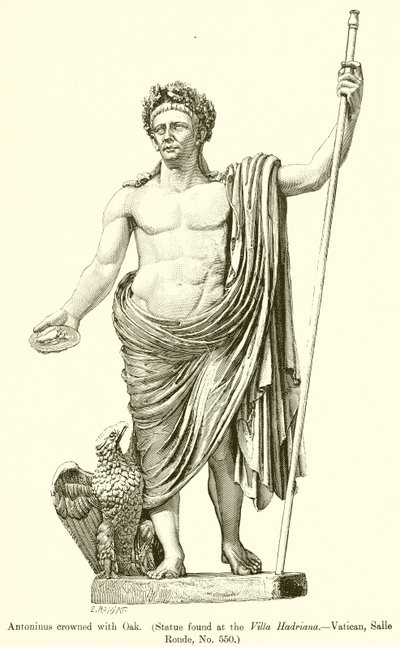 Antoninus kronet med eik. (Statue funnet ved Villa Hadriana.--Vatikanet, Salle Ronde, nr. 550) av English School