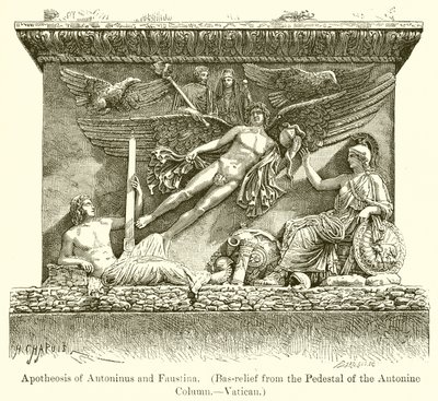 Apoteose av Antoninus og Faustina. (Bas-relieff fra pidestallen til Antonin-søylen.--Vatikanet) av English School