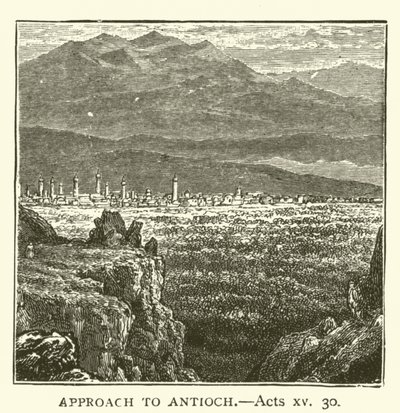 Tilnærming til Antiokia, Apostlenes gjerninger, xv, 30 (gravering) av English School