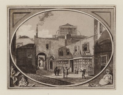 Archibald Roberton, trykt selger, fra Savill Row Passage, tilstøtende Squibs Auction Room, ca. 1790 av English School
