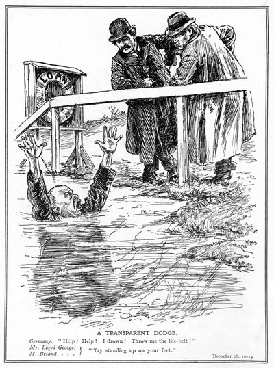 Aristide Briand og Lloyd George håner det druknende Tyskland, desember 1921 av English School