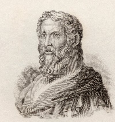 Aristofanes, ca. 446 til ca. 386 f.Kr. Komisk dramatiker fra antikkens Hellas, fra Crabb's Historical Dictionary pub. 1825. av English School