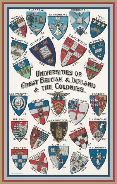 Våpen til universiteter i Storbritannia og Irland og koloniene (farge litho) av English School