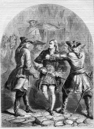 Arrest of the Young Pretender i Paris, illustrasjon fra 