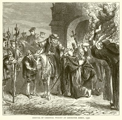 Kardinal Wolseys ankomst til Leicester Abbey, 1530 av English School