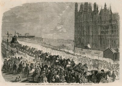Ankomst av den nye klokken Victoria ved klokketårnet, det nye Westminster-palasset av English School
