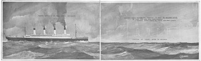 Artikkel om 'Speed of the Great Liners: A factor which makes head lights and other precautions required', fra 'The Sphere', 4. mai 1912 (litho) (detalj av 450833) av English School