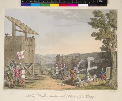 Artillerie, Belagerungsmaschinen und Soldaten des 15. Jahrhunderts, Illustration aus 