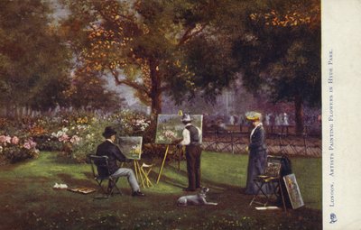 Kunstnere som maler blomster i Hyde Park, London av English School