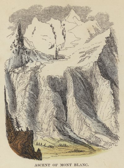 Bestigning av Mont Blanc (farget gravering) av English School