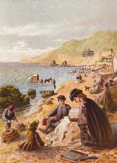 På stranden (fargelitografi) av English School