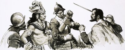 Atahualpa, inka-gudekongen, kom for å møte de invaderende spanjolene på en vennlig måte av English School