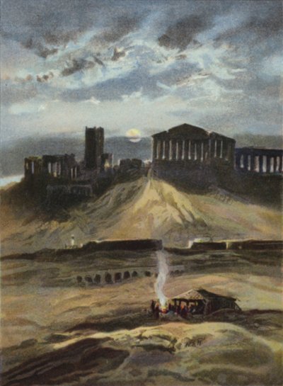 Athen ved måneskinn (farge litho) av English School