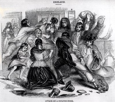 Angrep på en potetbutikk i Irland, ca. 1845 av English School