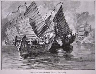 Angrep på kinesisk søppel i 1841 (litho) av English School