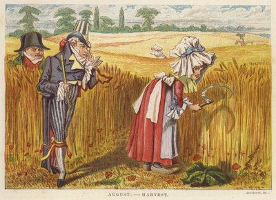 august: høsting (farge litho) av English School