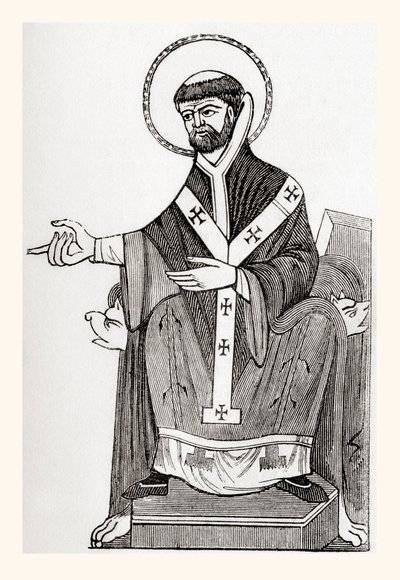 Augustin av Canterbury, katolsk benediktinermunk fra det 6. århundre som ble den første erkebiskopen av Canterbury, fra Old England: A Pictorial Museum, utgitt 1847 av English School