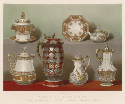 Østerriksk porselen av M Fischer, Herend, Ungarn og The Imperial Porcelain Manufactory, Wien av English School