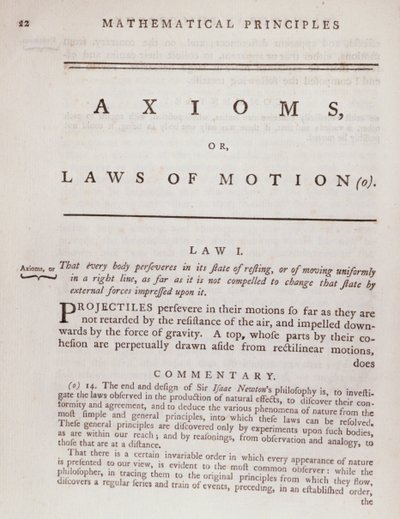 Axioms, or Laws of Motion, fra bind I av The Mathematical Principles of Natural Philosophy av Sir Isaac Newton (1642-1727) 1777 av English School