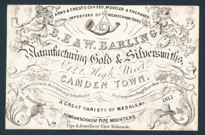 B E & W Barling, produserer gull- og sølvsmeder, handelskort av English School