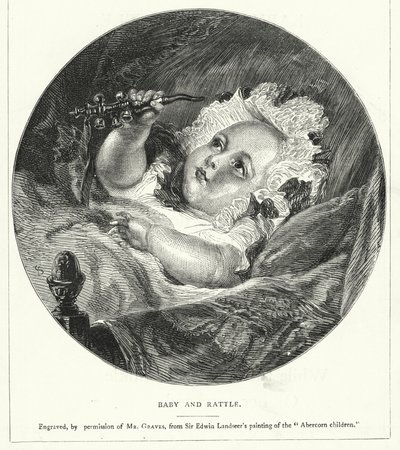 Baby og rangle (gravering) av English School