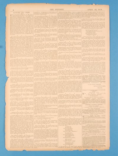 Baksiden av The Referee, nr.35. 15 april 1878 av English School