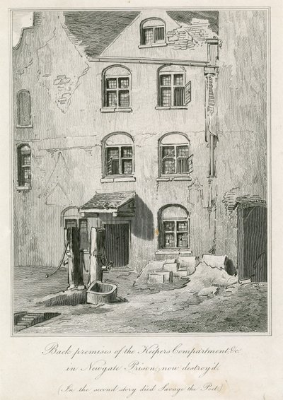 Bakre lokaler til Keepers Compartment i Newgate Prison. I den andre historien døde poeten Richard Savage av English School