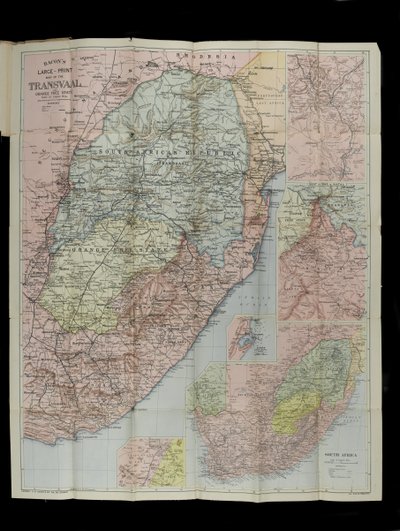 Bacons storskala kart over Transvaal Orange Free State og Natal med utvidelse sørover til Port Elizabeth, Sør-Afrika av English School