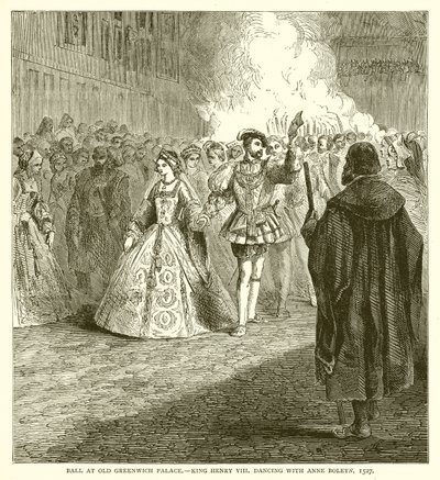 Ball på Old Greenwich Palace.--Kong Henry VIII danser med Anne Boleyn, 1527 av English School