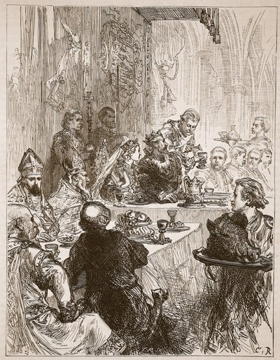 Bankett ved ekteskapet til Henry og Eleanor av Provence, illustrasjon fra Cassells Illustrated History of England (sepia-foto) av English School