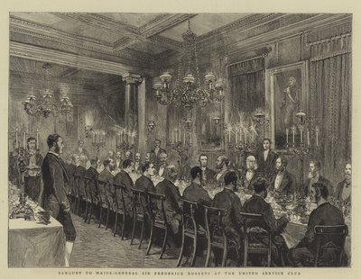 Bankett til generalmajor Sir Frederick Roberts ved United Service Club, illustrasjon for The Graphic, 4. desember 1880, av English School
