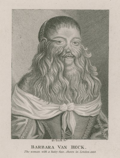 Barbara Van Beck, kvinnen med et hårete ansikt, vist i London, 1668 av English School
