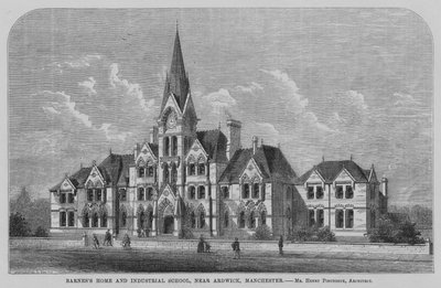 Barnes's Home and Industrial School, nær Ardwick, Manchester (gravering) av English School