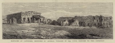 Brakker ved Cawnpore, forsvart av general Wheeler i 1857, inntil redusert til denne tilstanden (gravering) av English School