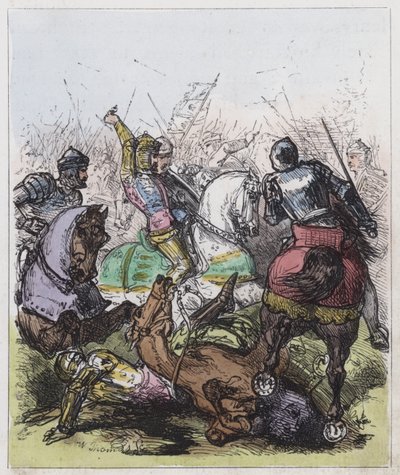 Slaget ved Agincourt (farget gravering) av English School