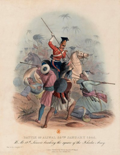 Slaget ved Aliwal, 28. januar 1846 (fargelitografi) av English School