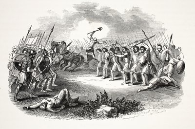 Slaget ved Rhuddlan Marsh, pub. 1800-tallet (stålgravering) av English School