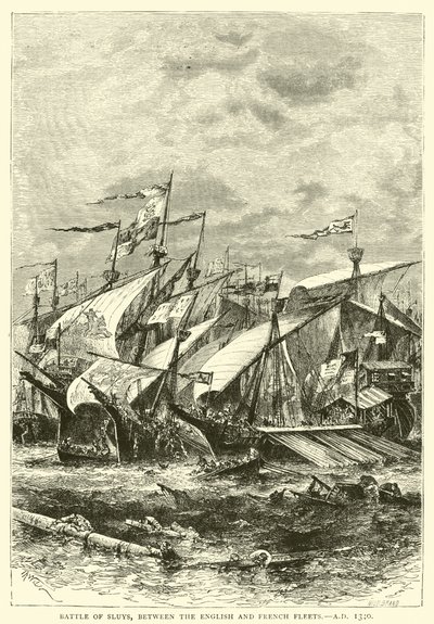 Slaget ved Sluys, mellom den engelske og franske flåten, 1340 e.Kr av English School