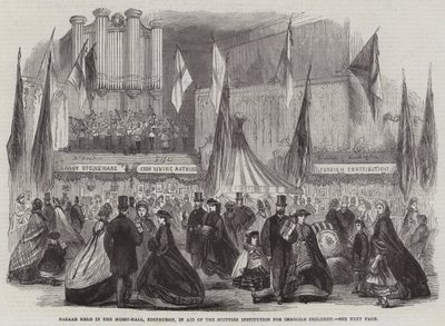 Basar holdt i Music-Hall, Edinburgh, til hjelp for Scottish Institution for Imbecile Children (gravering) av English School