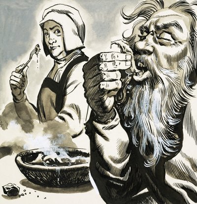 Bärtiger Mann beim Essen von English School