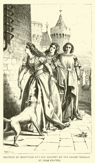 Beatrice de Moreville og hennes jomfruer på Ladies Terrace of Chas Chateil av English School
