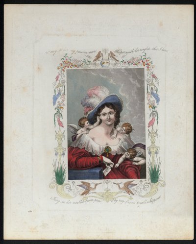 Vakker kvinne omgitt av feer (farge litho) av English School
