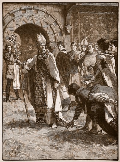 Becket før fiendene sine i Council Hall i Northampton, illustrasjon fra Cassells Illustrated History of England (sepiafoto) av English School