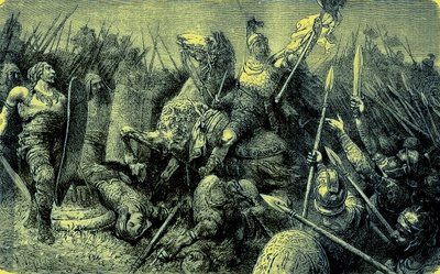 Belisarius leder den romerske hæren mot goterne, illustrasjon fra The Illustrated History of the World, publisert ca. 1880 (digitalt forbedret bilde) av English School