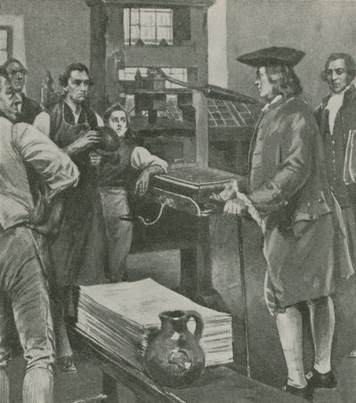 Benjamin Franklin ringer til sine gamle mestere trykkerier i London av English School