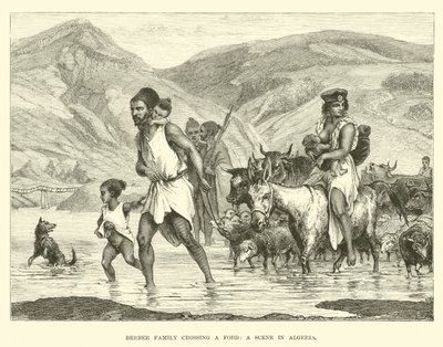 Berberfamilie som krysser et vadested, en scene i Algerie av English School