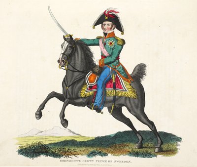 Bernadotte, Sveriges kronprins, pub. av Richard Evans, engr Romney, illustrasjon fra An Historical Account of the Battle of Waterloo av William Mudford, 1816 av English School