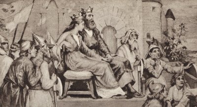 Bertha, kone til Aethelbert, konge av Kent (litho) av English School