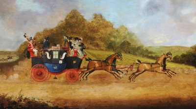 Beverley og Hull passasjervogn, ca. 1826 (olje på lerret) av English School