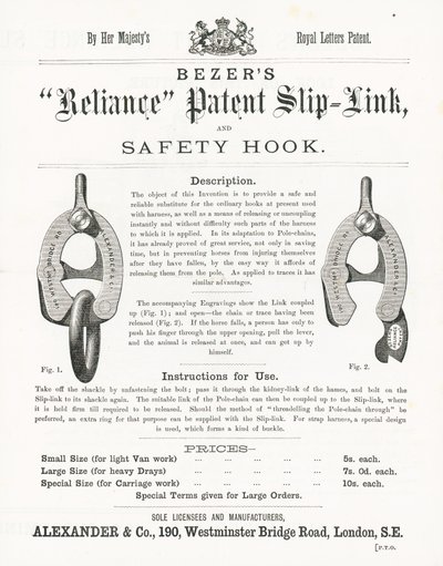 Bezers Reliance Patent Slip-Link og sikkerhetskrok av English School